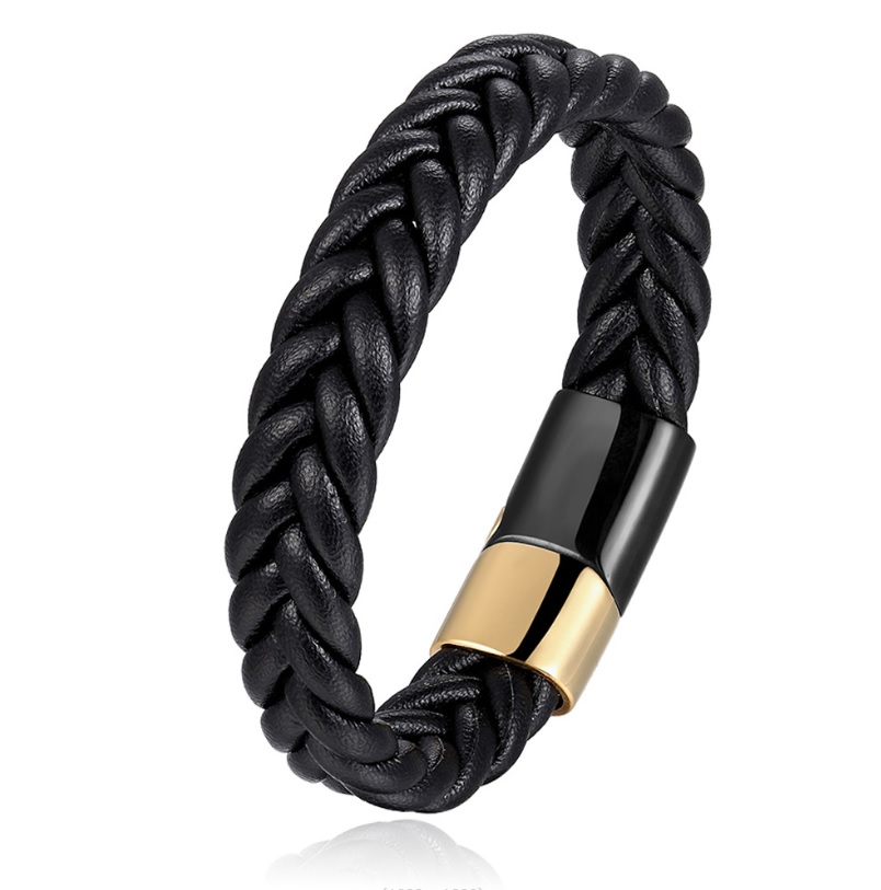 Minimalist Black Braided Leather Bracelet For Men